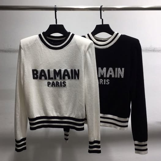 Balmain mesh-logo cropped knitted jumper