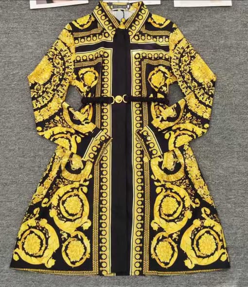 Versace Barocco print silk mini shirt dress