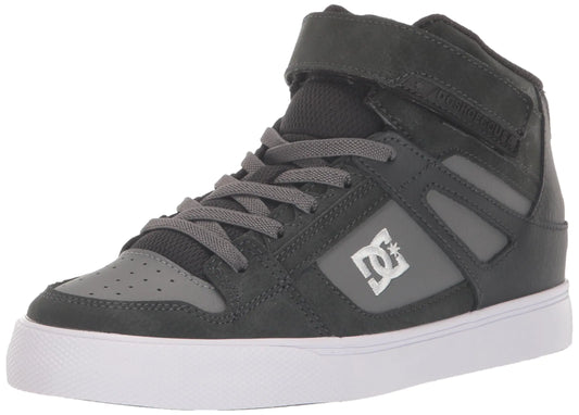 DC Boys Pure High Top EV Skate Shoes with Ankle Strap and Elastic Laces Anthracite/Black 5.5 Big Kid