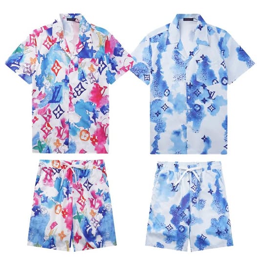 Louis Vuitton Multicolor Watercolor Half-sleeve oversized shirt and short set