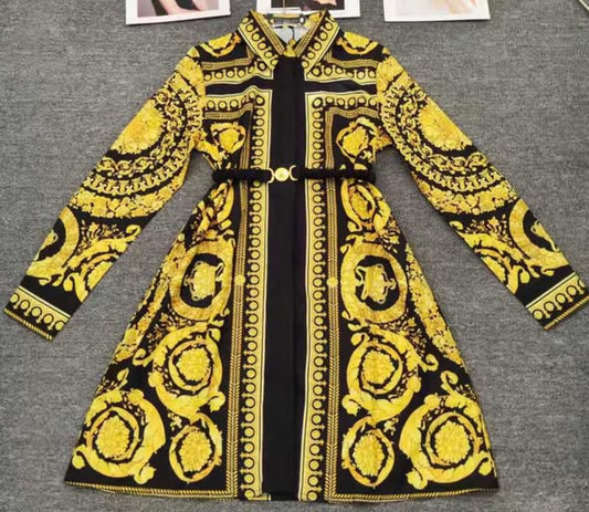 Versace Barocco print silk mini shirt dress