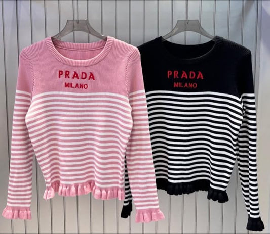 Prada striped wol and cahmere crewneck sweaters