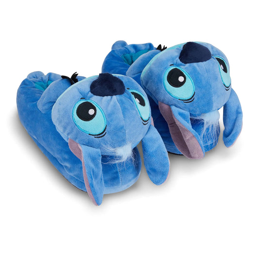 Disney Ladies Lilo and Stitch Slippers - Ladies Classic Lilo and Stitch Big Face Plush Slippers Lilo and Stitch 3D Plush Slippers (Blue 5/6)