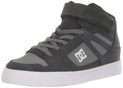 DC Boys Pure High Top EV Skate Shoes with Ankle Strap and Elastic Laces Anthracite/Black 5.5 Big Kid