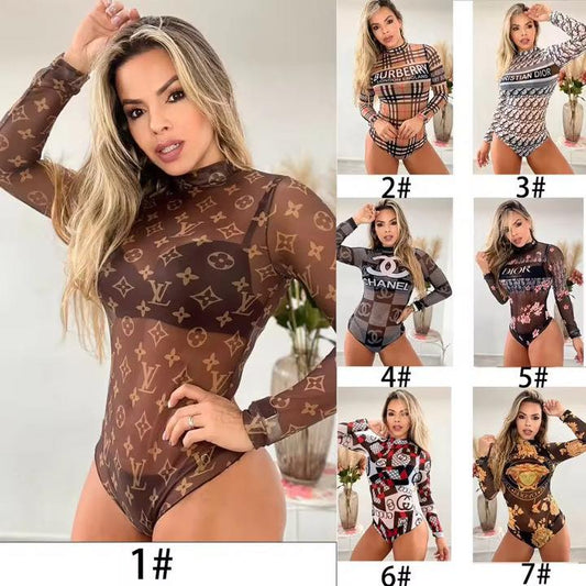 Luxury Designer-Inspired Sheer Mesh Bodysuit – Multiple Styles