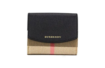 Burberry Luna Black Leather House Check Coin Pouch Wallet
