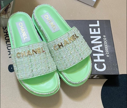 Chanel Tweed Slide Sandals