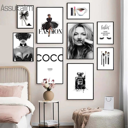 Fashion Posters Perfume Bottle Print Pictures Sexy Lady Art