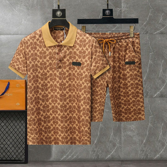Coach Men’s Brown Monogram Polo and Shorts Set
