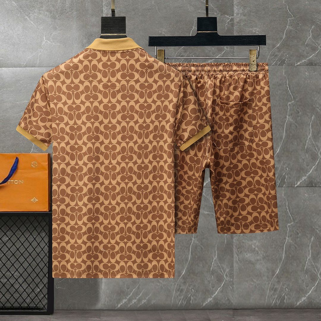 Coach Men’s Brown Monogram Polo and Shorts Set