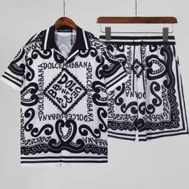 Dolce & Gabbana Men’s Black and White Patterned Shirt and Shorts Set