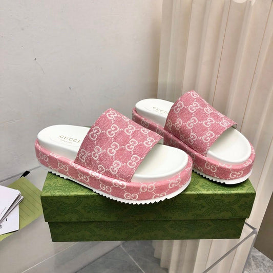 Gucci Women’s Pink GG Platform Slide Sandals