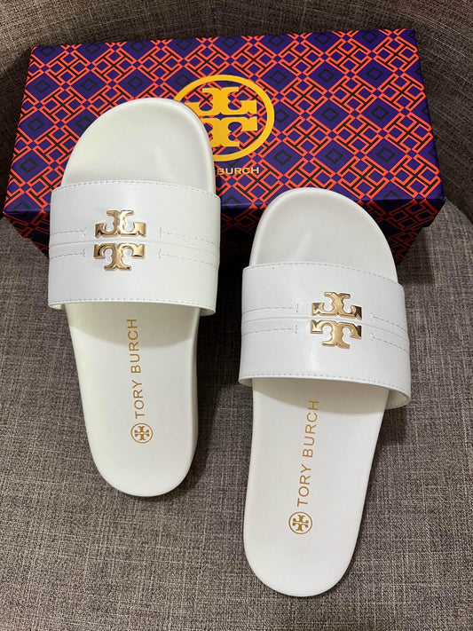 Tory Burch White Logo Slides – Effortless Everyday Luxury